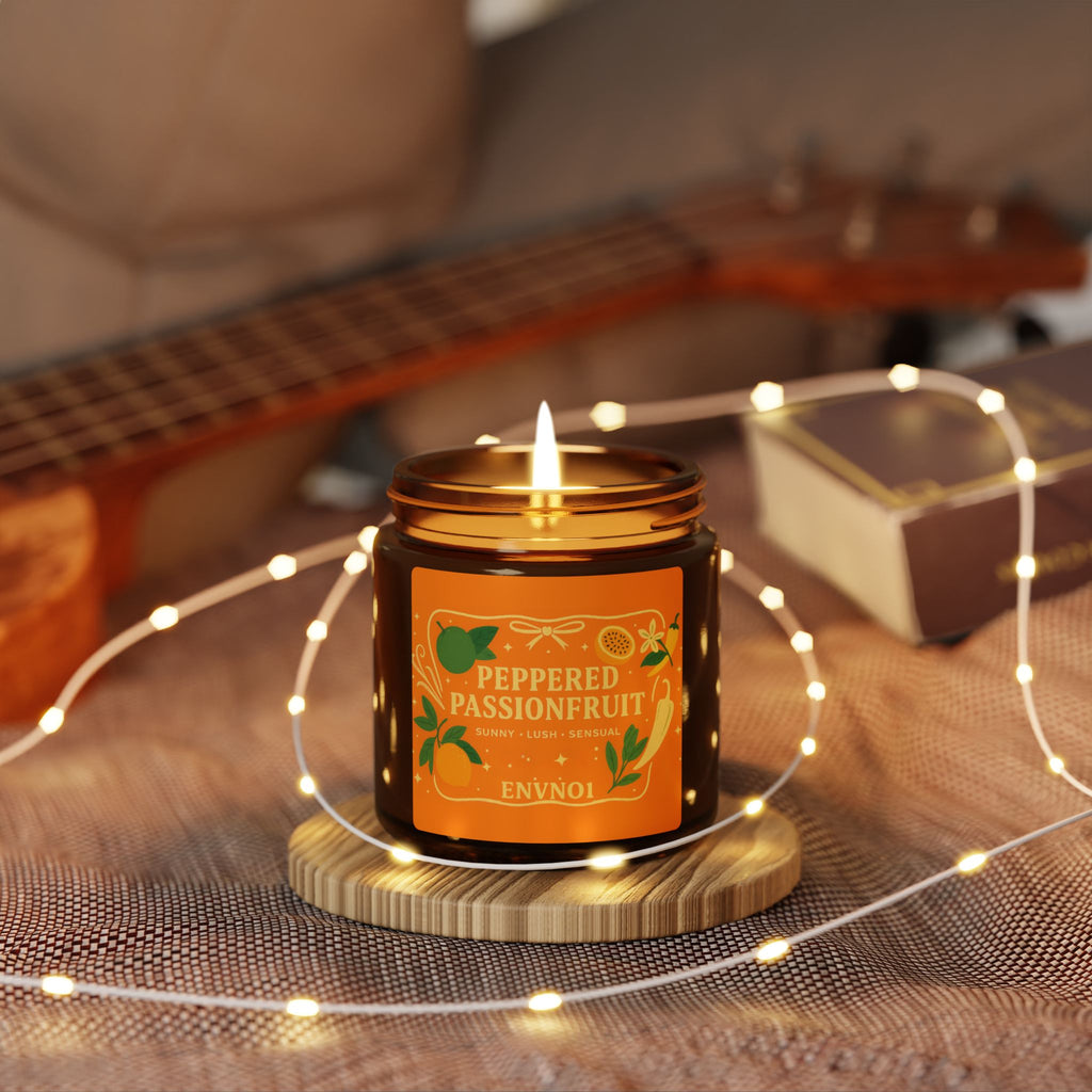 Peppered Passionfruit Soy Candle — Amber Jar (Holiday Scented Candle)