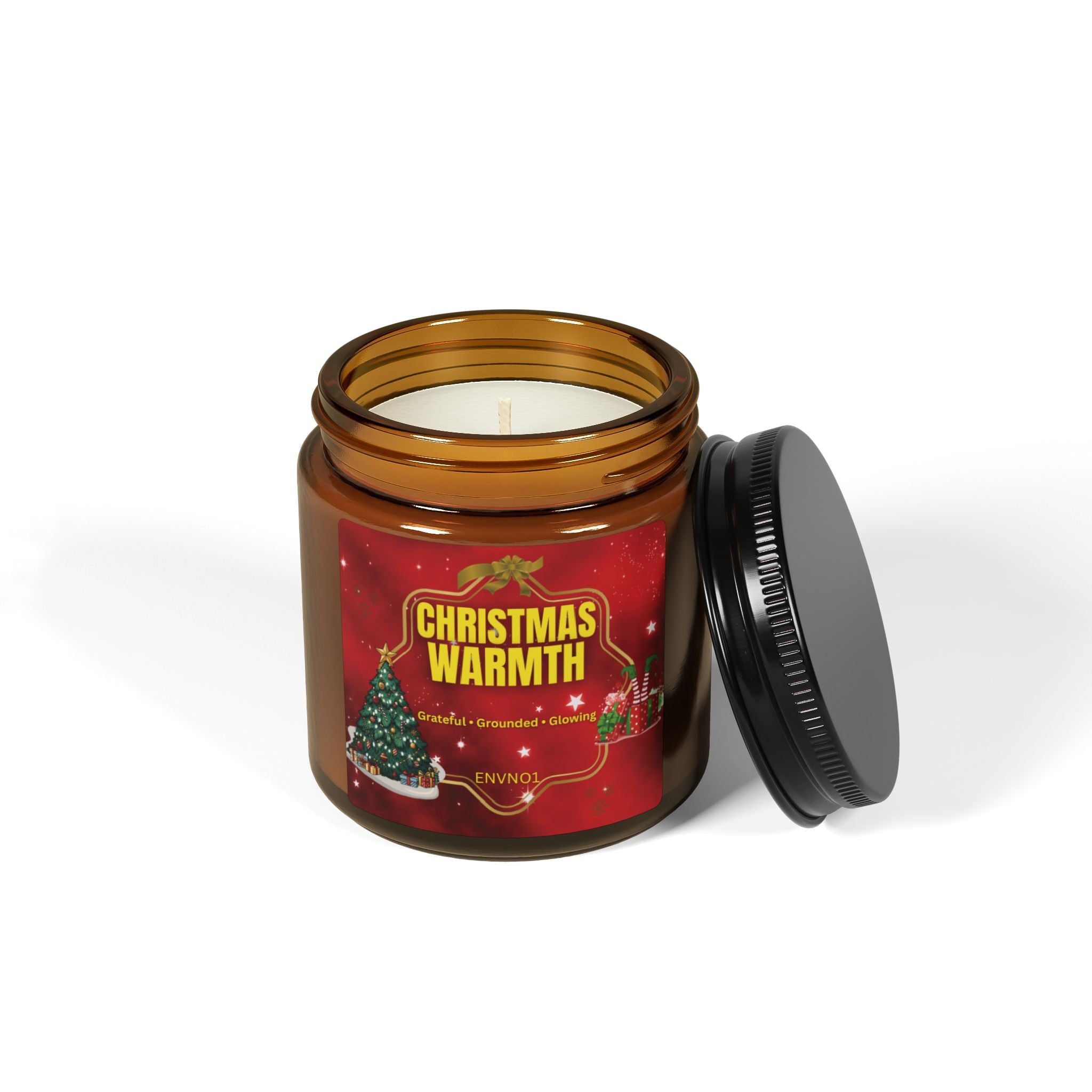 Christmas Warmth Soy Candle — Amber Jar (Holiday Scented Candle)