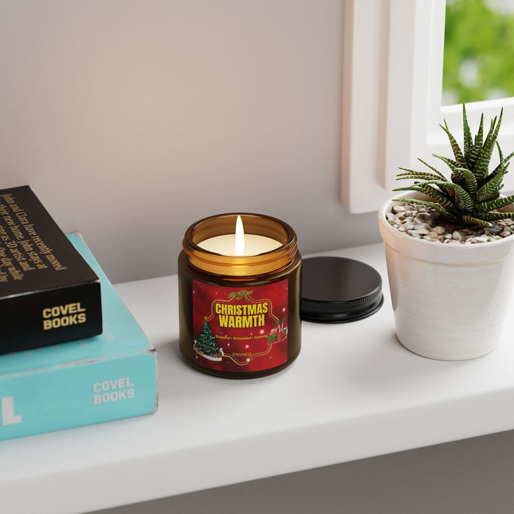 Christmas Warmth Soy Candle — Amber Jar (Holiday Scented Candle)