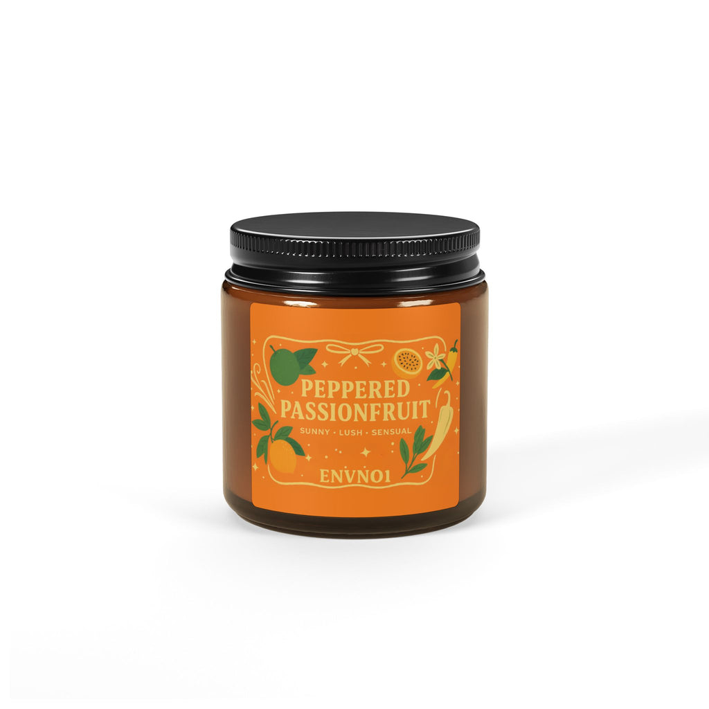 Peppered Passionfruit Soy Candle — Amber Jar (Holiday Scented Candle)