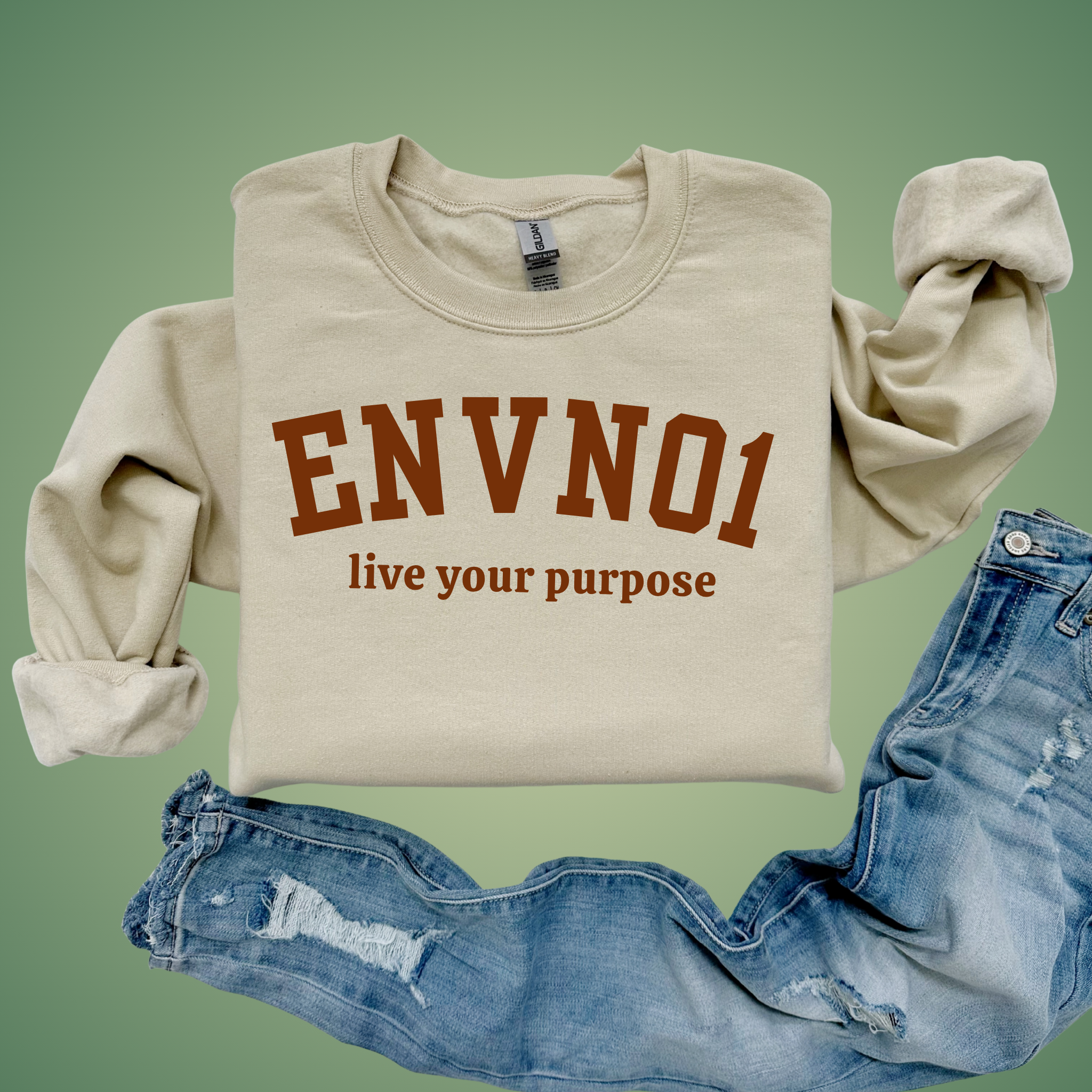 ENVNO1 Collegiate Crewneck Sweatshirt - Sand & Chocolate Brown