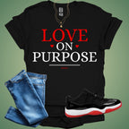 ENVNO1 Love On Purpose Tee — Black tee with jeans and tennis shoes