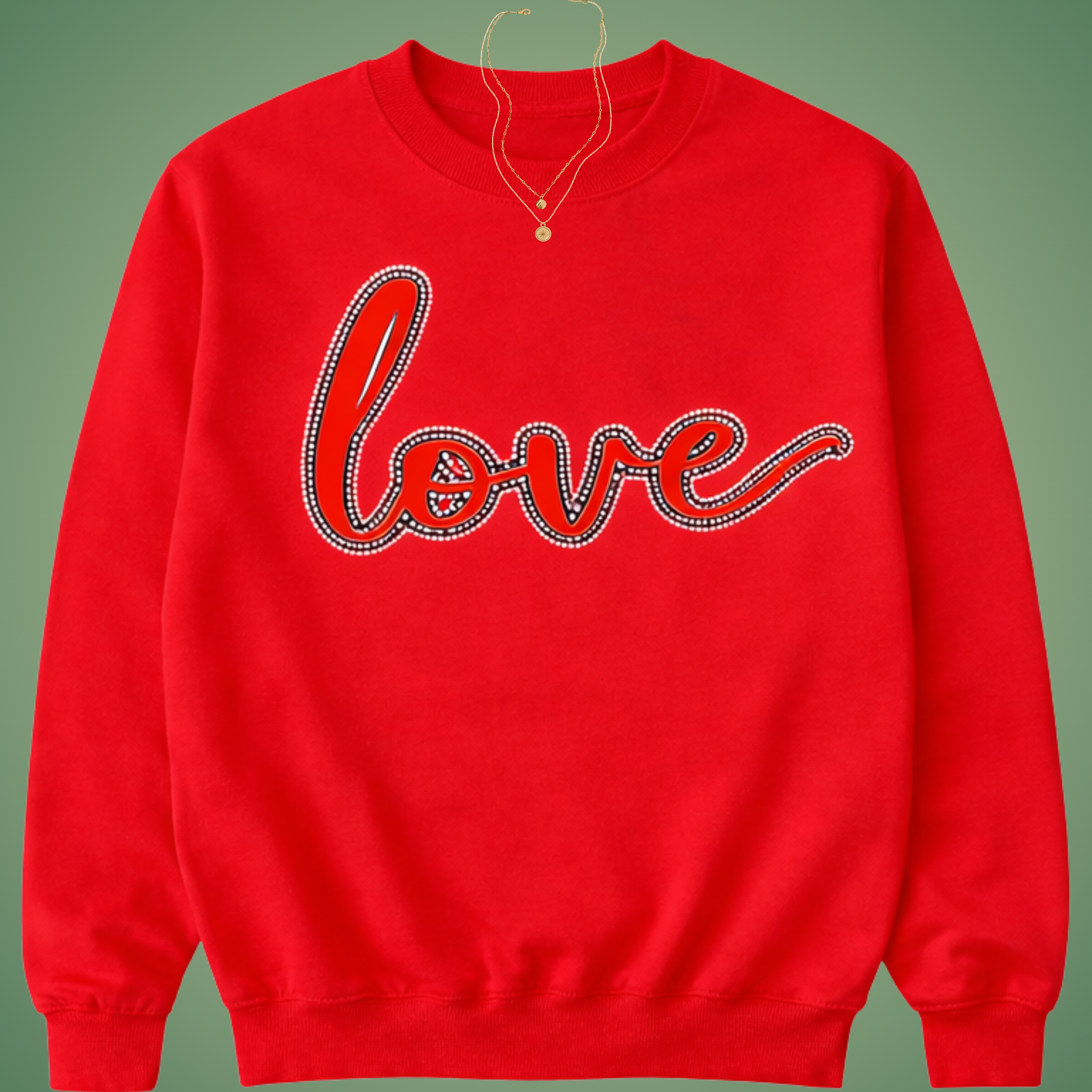 ❤️ LOVE Rhinestone Crewneck — Red